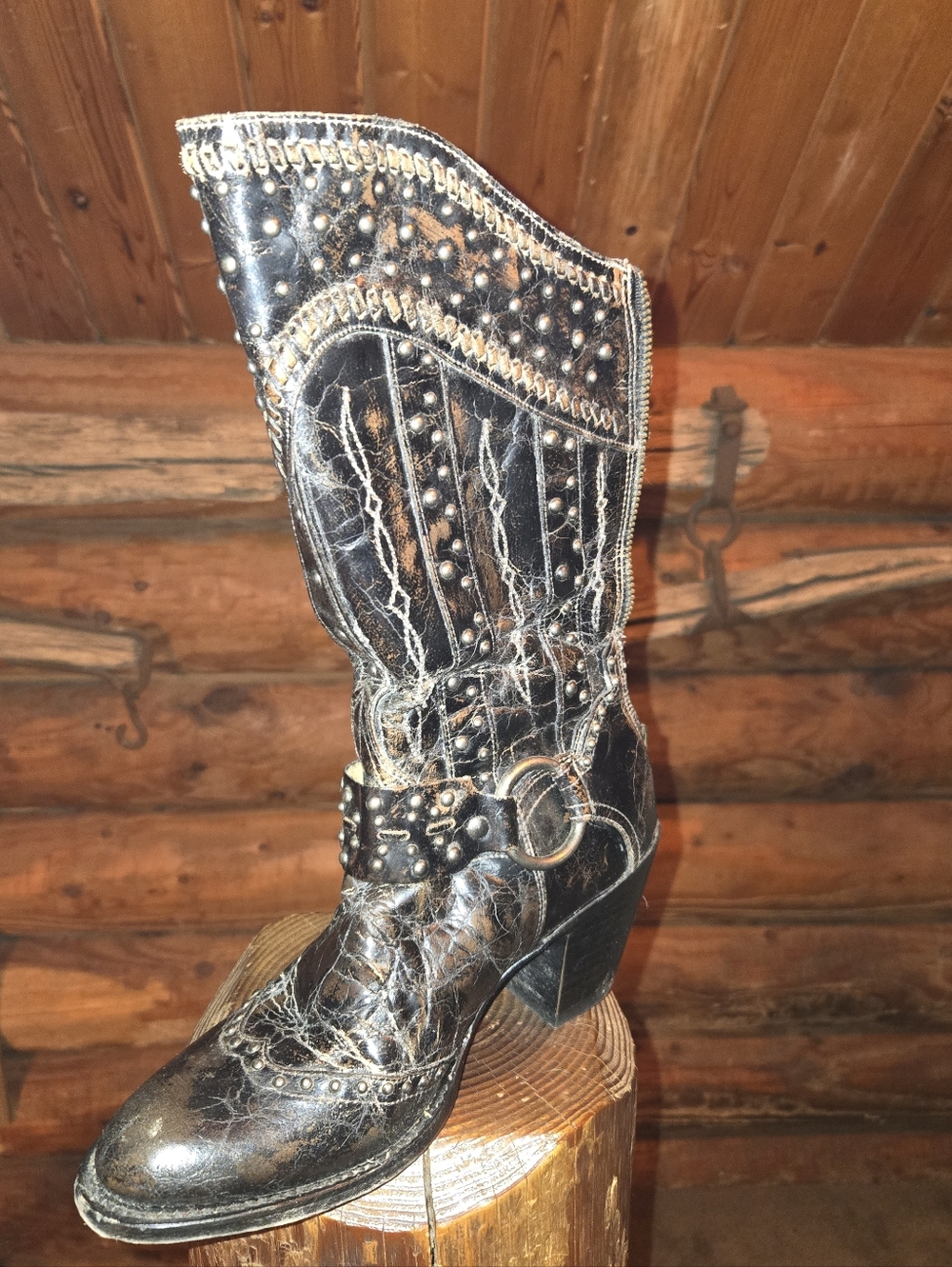 Dan Post Studded Black Western Mid-Calf Boot - Women